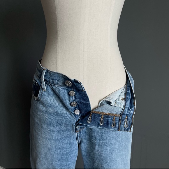 FRAME Le Original Distressed Straight Leg Jeans Medium Wash French Parisian - Picture 6 of 7